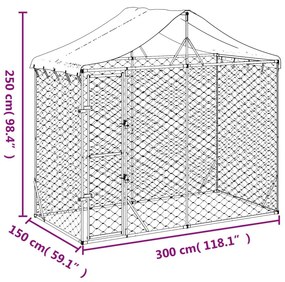 Κλουβί Σκύλου Εξ. Χώρου με Οροφή Ασημί 3x1,5x2,5 μ Γαλβ. Ατσάλι - Ασήμι