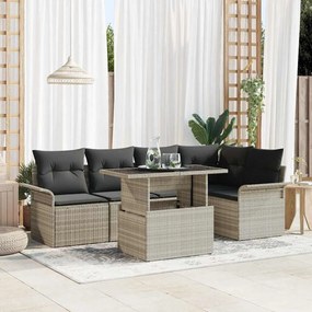 vidaXL Σετ Καναπέ Κήπου με μαξιλάρι 6 pcs Ανοιχτό γκρι Πολυ ράταν