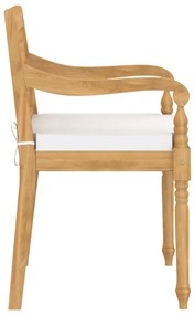Καρέκλες Batavia 4 τεμ. από Μασίφ Ξύλο Teak με Μαξιλάρια - Λευκό
