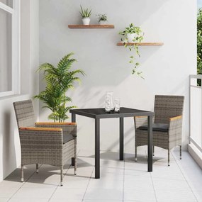 vidaXL Set Γευμάτων Κήπου  3 Τεμαχίων με Γκρι Μαξιλάρια από Πολυ Ράτταν