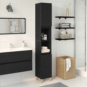 vidaXL Ντουλάπι Μπάνιου Μαύρο Δρυς 30x30x190 εκ Επεξεργασμένο Ξύλο