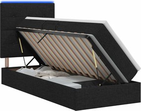 vidaXL LED Κρεβάτι αποθήκευσης με στρώμα Μαύρο 90 x 190 cm Ύφασμα