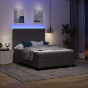 vidaXL LED Κρεβάτι με βάθρο Ανοιχτό Γκρι και Λευκό 160 x 200 cm