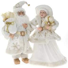 Χριστουγεννιάτικη Φιγούρα Ζευγάρι Mr&amp;Mrs Santa (Σετ 2Τμχ) 79151 65cm White-Gold