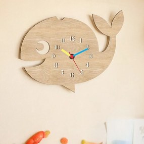 Intra απο ξύλο plywood 3mm-4mm πάχος – Ρολόι τοίχου Whale για Παιδικό Δωμάτιο 10x10 cm INTRAVECTRY-MY554122