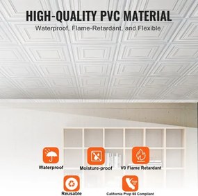 VEVOR Ceiling Tiles 12-Pack 24 x 24 in PVC Easy Installation White Peg Pattern
