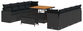 vidaXL Σετ Καναπέ Κήπου Ρυθμιζόμενο ύψος 11 pcs Μαύρο συνθετικό ρατάν