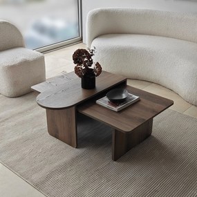 Σετ Τραπεζιών Σαλονιού Μπρονζέ / Καρυδί LELAL 82x60x35