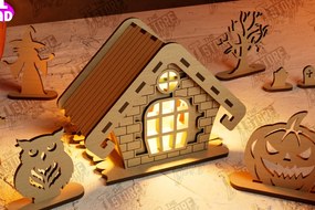 Σετ των 2 Intra απο ξύλο plywood 3mm-4mm πάχος 3D Halloween Lantern Haunted House | CNC Δίασταση 15x15 cm INTRAFABR-105203193