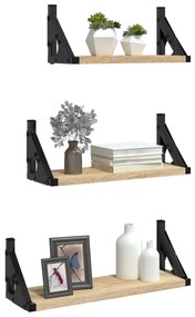 vidaXL Ράφια Τοίχου Σετ 3 Τεμαχίων Sonoma Δρυς από Επεξεργασμένο Ξύλο