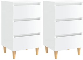 vidaXL Κομοδίνα 2 τεμ. Γυαλ. Λευκό 40 x 35 x 69 εκ. με Ξύλινα Πόδια