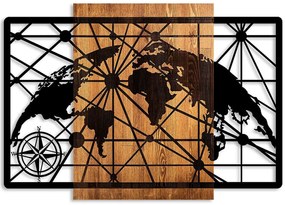 Διακοσμητικό Τοίχου World Map 899SKL2629 99x70cm Walnut-Black Wallity Μέταλλο,Ξύλο