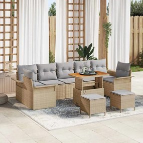 vidaXL Σετ καναπέ κήπου 10 τεμαχίων με μπεζ μαξιλάρια και πολυπροπυλένιο.