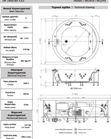 Acrilan Miami - Στρόγγυλη Μπανιέρα Υδρομασάζ Φ180 cm - Ακρυλικό, Αερομασάζ