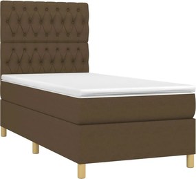 vidaXL Κρεβάτι Boxspring με Στρώμα Σκούρο Καφέ 90x190 εκ. Υφασμάτινο