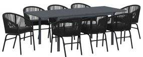 vidaXL Σέτ φαγητού για κήπο 9 pcs Μαύρο Πολυ ράταν