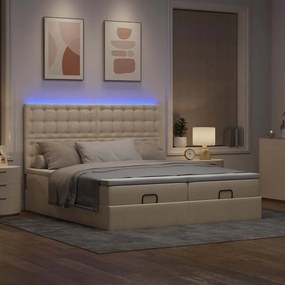 VidaXL Οθωμανικό κρεβάτι με στρώματα & LEDs Κρέμα 180x200cm ύφασμα
