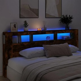 Κεφαλάρι Κρεβατιού με LED Καπνιστή Δρυς 220x18,5x103,5 εκ - Καφέ