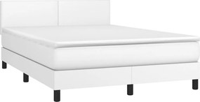 vidaXL Κρεβάτι Boxspring με Στρώμα Λευκό 140x200εκ.από Συνθετικό Δέρμα