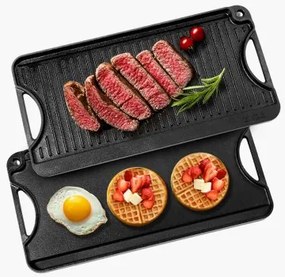 VEVOR 20x10 in Reversible Grill Griddle Pre-Seasoned BBQ Pan Cast Iron Black