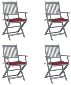 Καρέκλες Εξωτ. Χώρου Πτυσσόμενες 4 τεμ Ξύλο Ακακίας &amp; Μαξιλάρια - Κόκκινο