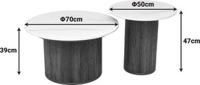Τραπέζι σαλονιού Skerta pakoworld σετ 2τεμ λευκό sintered stone mdf με καρυδί βάση