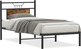 vidaXL Πλαίσιο Κρεβ. Χωρ. Στρώμα Καπνιστή Δρυς 90 x 190 εκ. Επεξ. Ξύλο