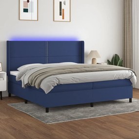 vidaXL Κρεβάτι Boxspring με Στρώμα &amp; LED Μπλε 200x200 εκ. Υφασμάτινο