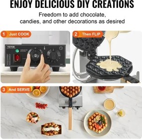 VEVOR Commercial Bubble Waffle Maker Egg Pancake Baker Machine 1400W Non-Stick