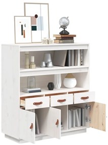 vidaXL Ντουλάπι Ψηλό Λευκό 100x40x108,5 εκ. από Μασίφ Ξύλο Πεύκου