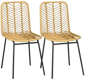 Σετ καρεκλών τραπεζαρίας HOMCOM 2 τεμαχίων σε boho στυλ, καρέκλα έμφασης, PE-Rattan, 44 cm x 58 cm x 85 cm, Φυσικό + Κίτρινο