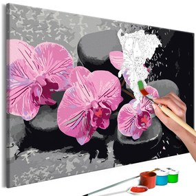 Πίνακας ζωγραφικής με αριθμούς Orchid With Zen Stones - 60x40