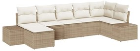 vidaXL Σετ Καναπέ Κήπου με μαξιλάρι 7 pcs Μπεζ Πολυ ράταν