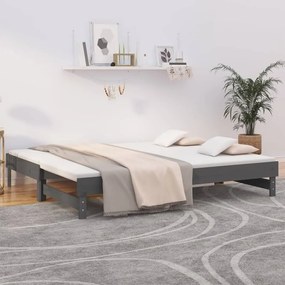 Καναπές Κρεβάτι Συρόμενος Γκρι 2x(80x200) εκ. Μασίφ Ξύλο Πεύκου