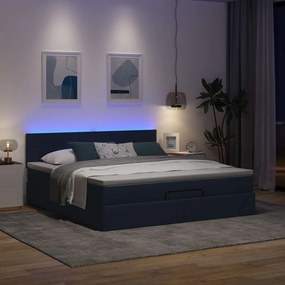 vidaXL Οθωμανικό κρεβάτι με στρώμα &amp; LEDs Μπλε 180x200cm ύφασμα