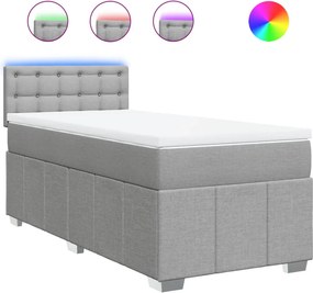 vidaXL Κρεβάτι Boxspring με Στρώμα Ανοιχτό Γκρι 90x190 εκ. Υφασμάτινο