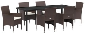 vidaXL Σετ 7 Τεμαχίων Καρέκλας Τραπεζαρίας Κήπου Καφέ Πολυ Ράταν