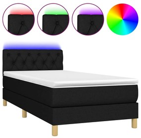 Κρεβάτι Boxspring με Στρώμα &amp; LED Μαύρο 80x200 εκ. Υφασμάτινο - Μαύρο