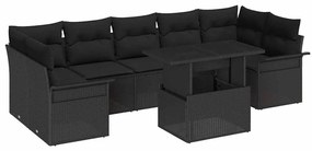 vidaXL Σετ Καναπέ Κήπου με μαξιλάρι 8 pcs Μαύρο Πολυ ράταν