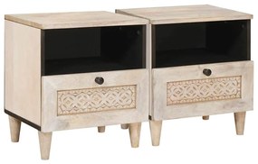 vidaXL Κομοδίνο 2 pcs Μπεζ 40 x 33 x 46 εκ. Μασίφ ξύλο μάνγκο