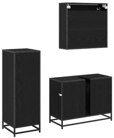 vidaXL Σετ Επίπλων Μπάνιου με ράφι 3 pcs Μαύρη Οξυά Επεξεργασμένο ξύλο