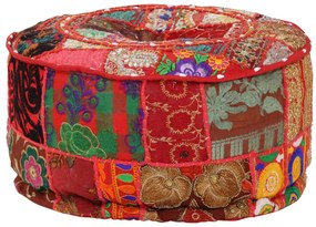 vidaXL Πουφ Patchwork Στρογγυλό Χειροποίητο Κόκκινο 40x20 εκ. Βαμβάκι