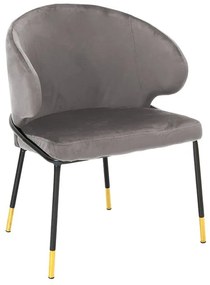 Καρέκλα Nalu pakoworld βελούδο γκρι-μαύρο χρυσό πόδι
