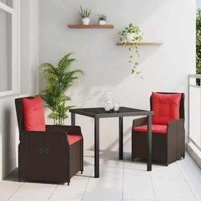 vidaXL Σέτ φαγητού για κήπο με μαξιλάρι 3 pcs Καφέ Πολυ ράταν