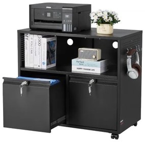 VEVOR 2 Drawers Lateral Metal File Cabinet with Lock and Hanging Rod Black