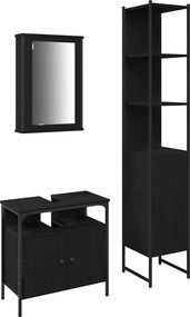 vidaXL Σετ Επίπλων Μπάνιου με ράφι 3 pcs Μαύρη Οξυά Επεξεργασμένο ξύλο