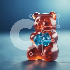 Intra Συλλεκτικό Ξύλινο Παζλ Plywood  4mm - Καφέ Gummy Bear που κρατά δύο μπλε τσίχλες Σε Ξύλινο Κουτί - Διαστάσεις: 10x10 cm – 25 κομμάτια