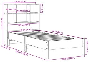 Κρεβάτι Βιβλιοθήκη Χωρίς Στρώμα 100x200 εκ. Μασίφ Ξύλο Πεύκο - Λευκό
