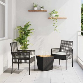 vidaXL Σετ κήπου  3 τεμαχίων με μαξιλάρια, μαύρο πολυ rattan