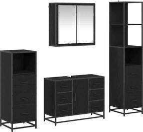 vidaXL Σετ Επίπλων Μπάνιου με ράφι 4 pcs Μαύρη Οξυά Επεξεργασμένο ξύλο